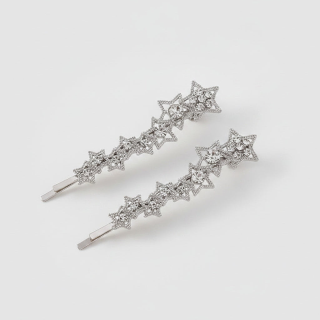 Star Rhinestone Hair Clips Silver Set – hair accessories (view 1)