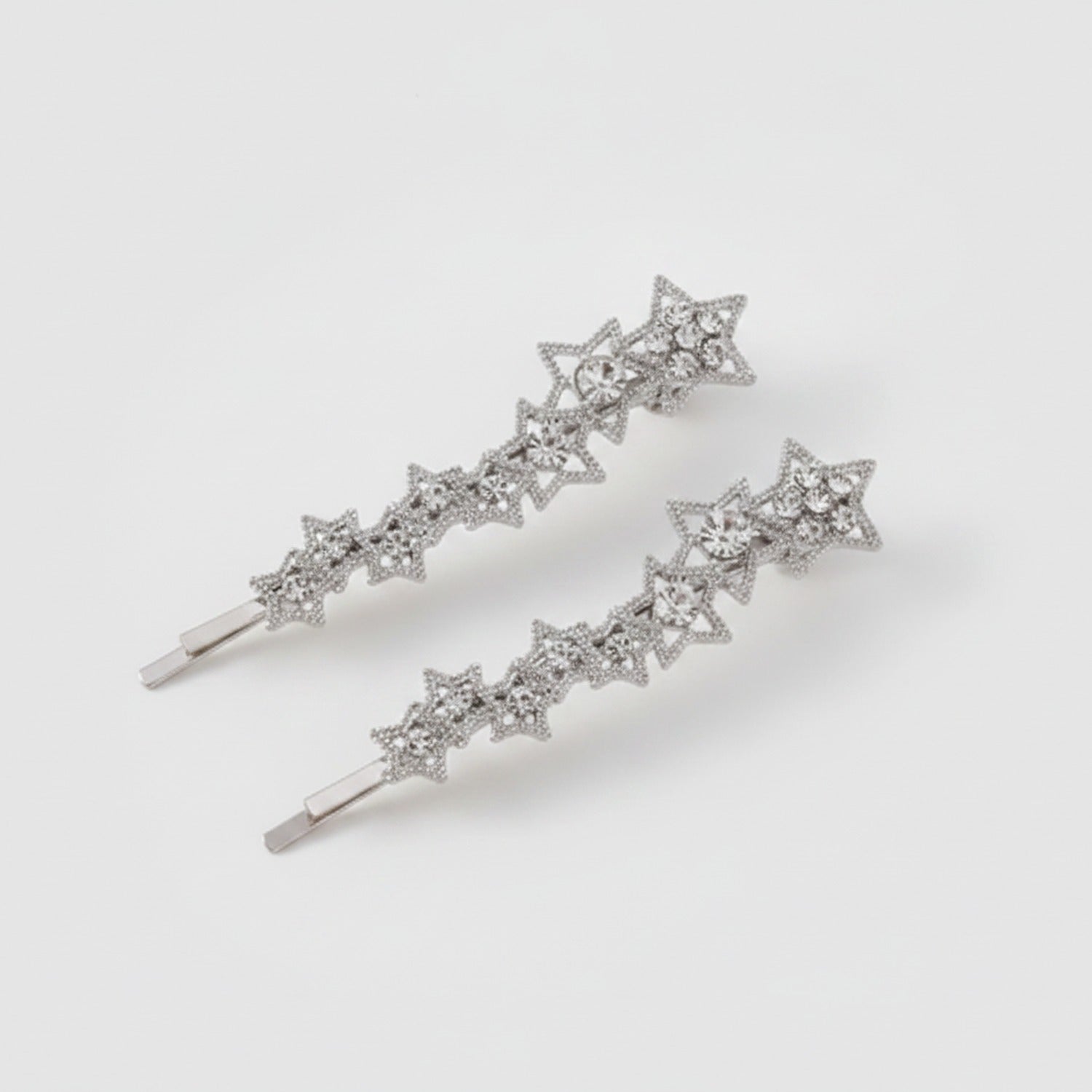 Star Rhinestone Hair Clips Silver Set