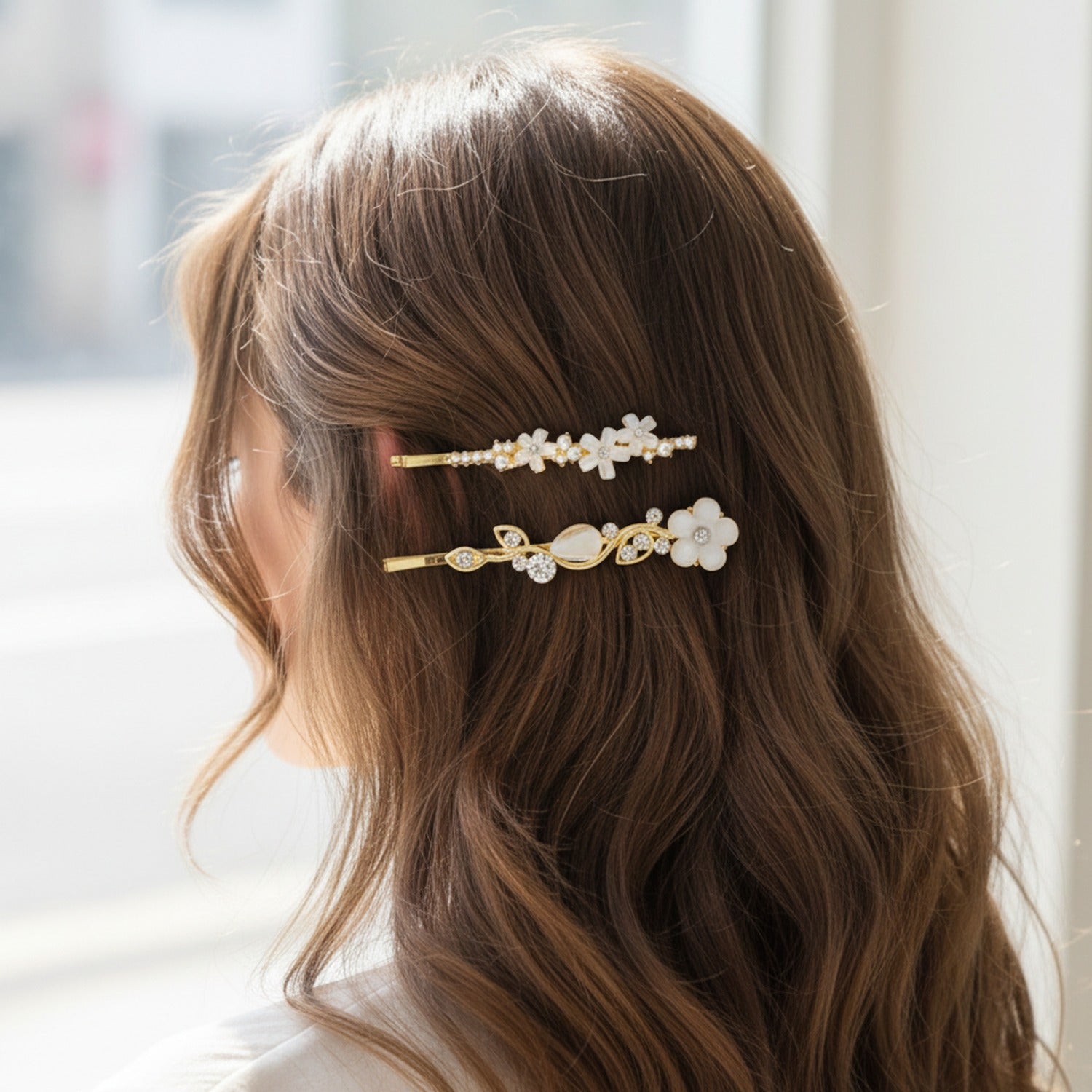 Gold Pearl and Crystal Hair Clip Set