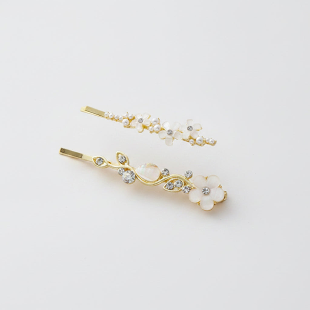 Gold Pearl and Crystal Hair Clip Set – hair accessories (view 1)