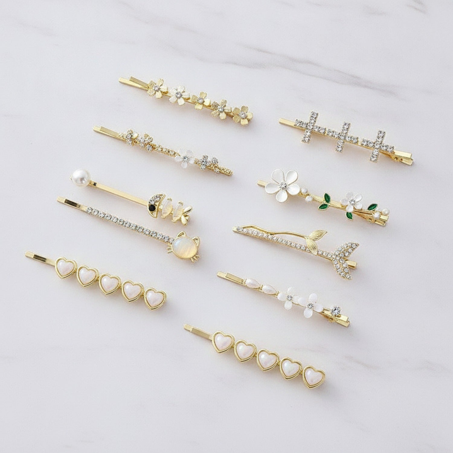 Pearl Mermaid Tail Gold Hair Clips Set