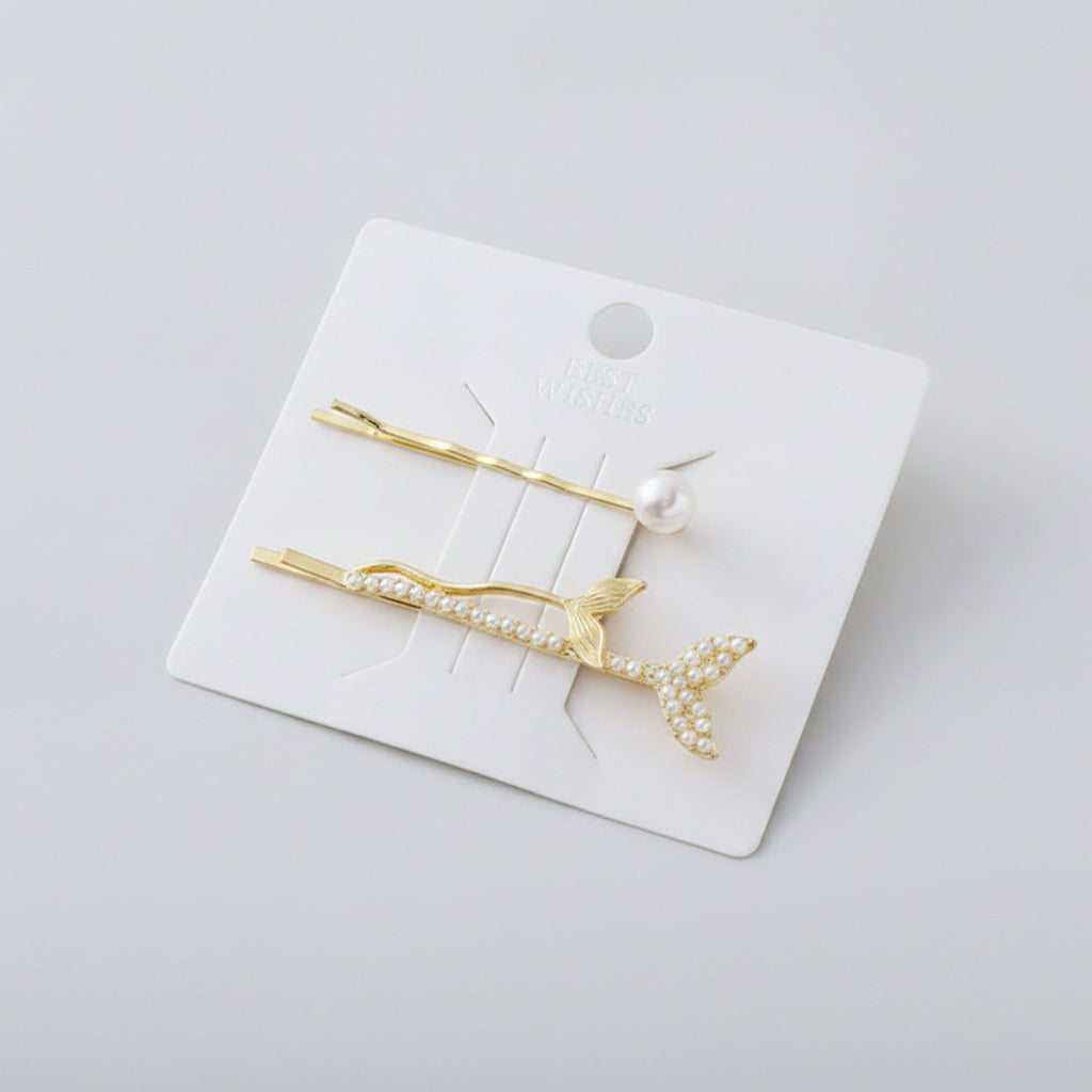 Pearl Mermaid Tail Gold Hair Clips Set – hair accessories (view 1)