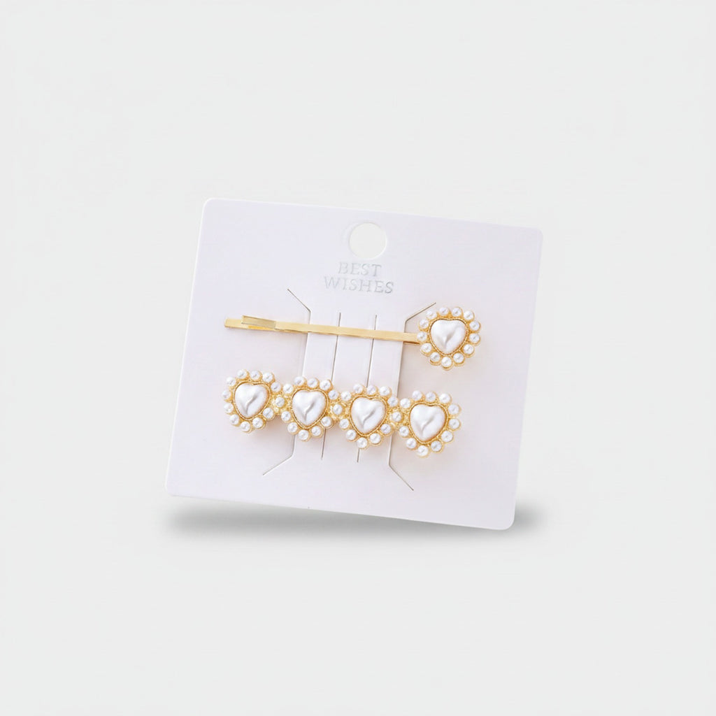 Pearl Heart Gold Hair Clips Set