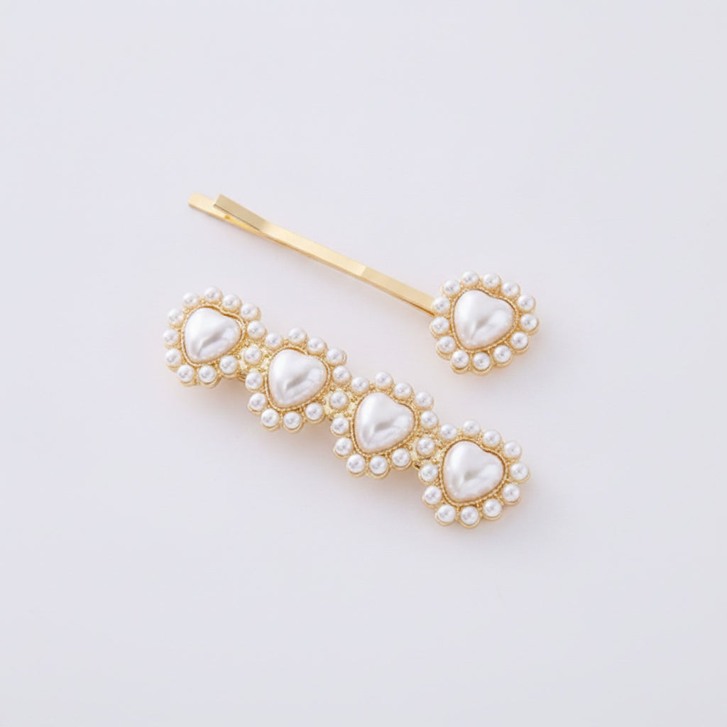 Pearl Heart Gold Hair Clips Set – hair accessories (view 1)