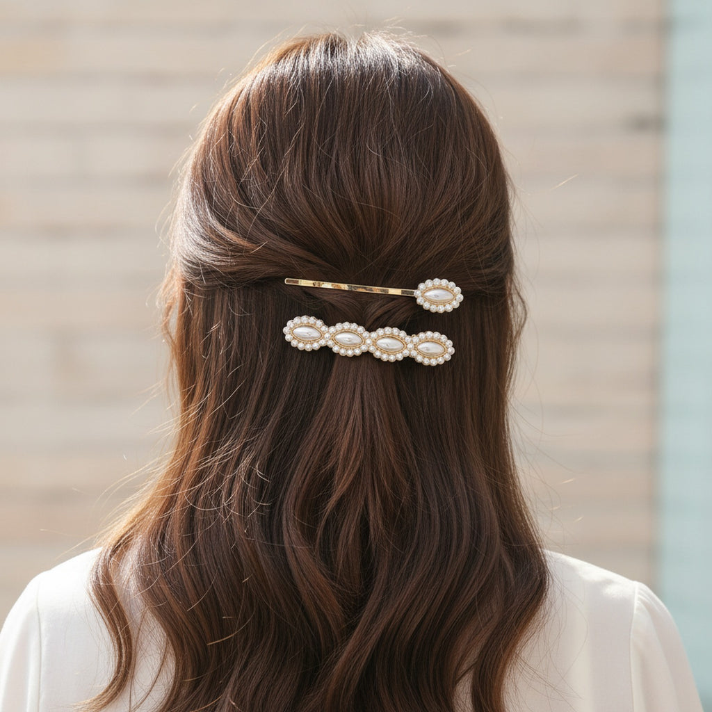Pearl Beaded Gold Hair Clips Set