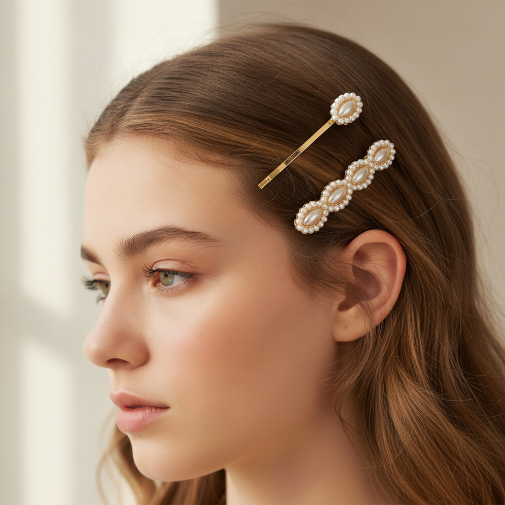 Pearl Beaded Gold Hair Clips Set – hair accessories (view 3)