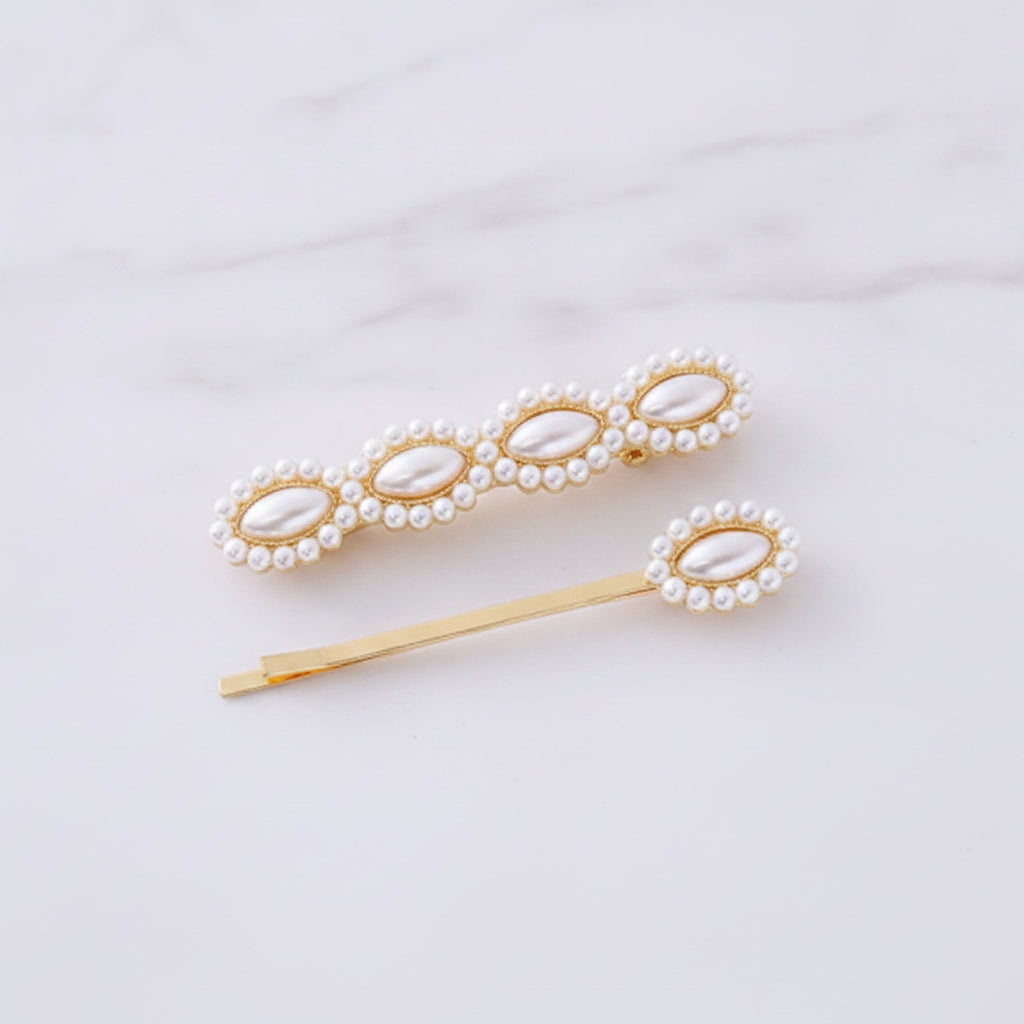 Pearl Beaded Gold Hair Clips Set – hair accessories (view 2)