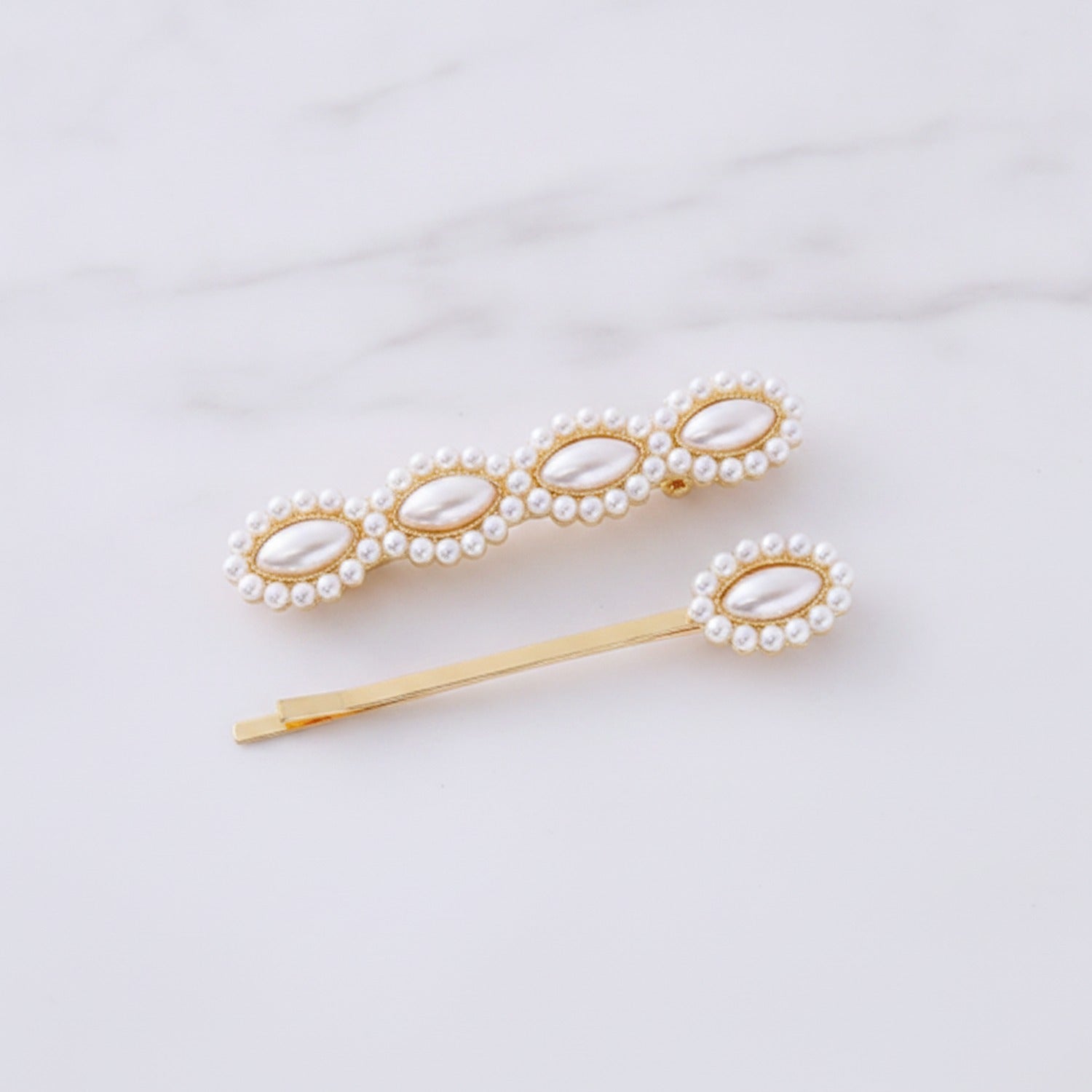 Pearl Beaded Gold Hair Clips Set