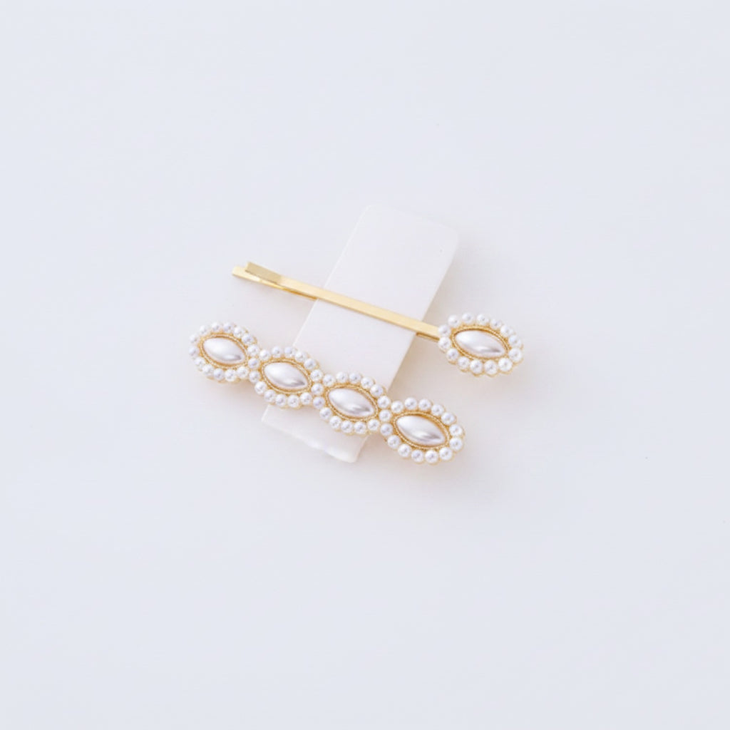 Pearl Beaded Gold Hair Clips Set – hair accessories (view 1)