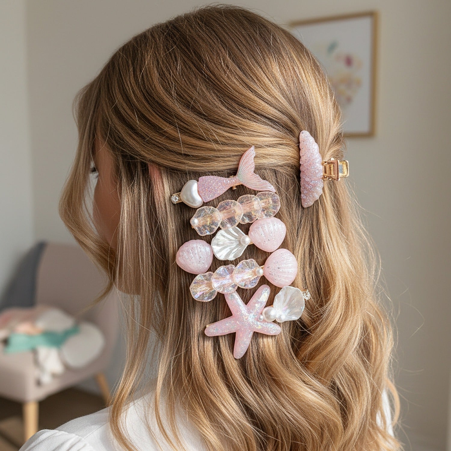 Mermaid Pearl Starfish Shell Hair Clip Set