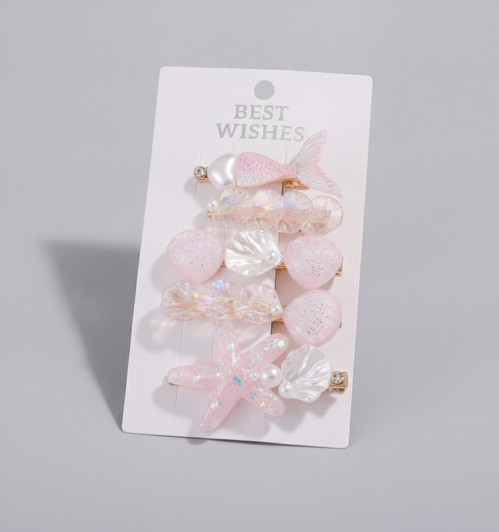 Mermaid Pearl Starfish Shell Hair Clip Set – hair accessories (view 1)