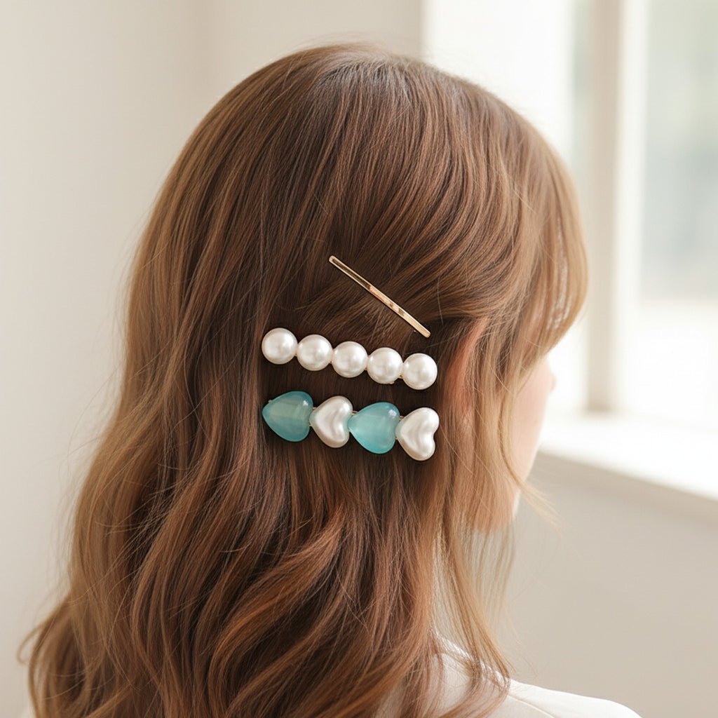 Pearl Heart Shape Hair Clip Set