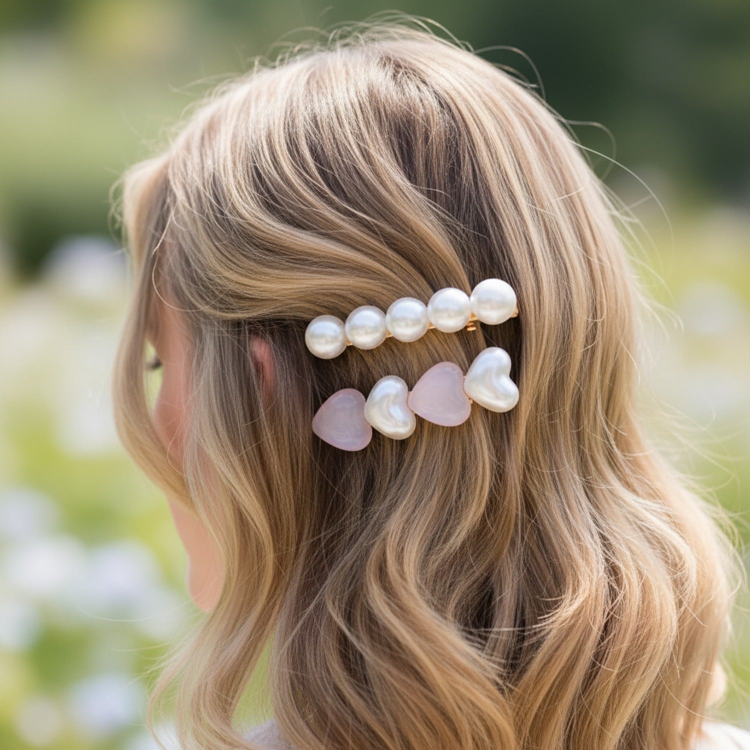 Pearl Heart Hair Clips Set Gold