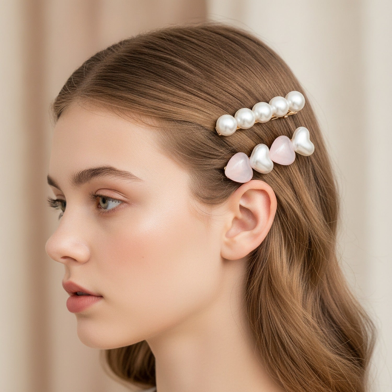 Pearl & Heart Hair Clip Set – hair accessories (view 2)