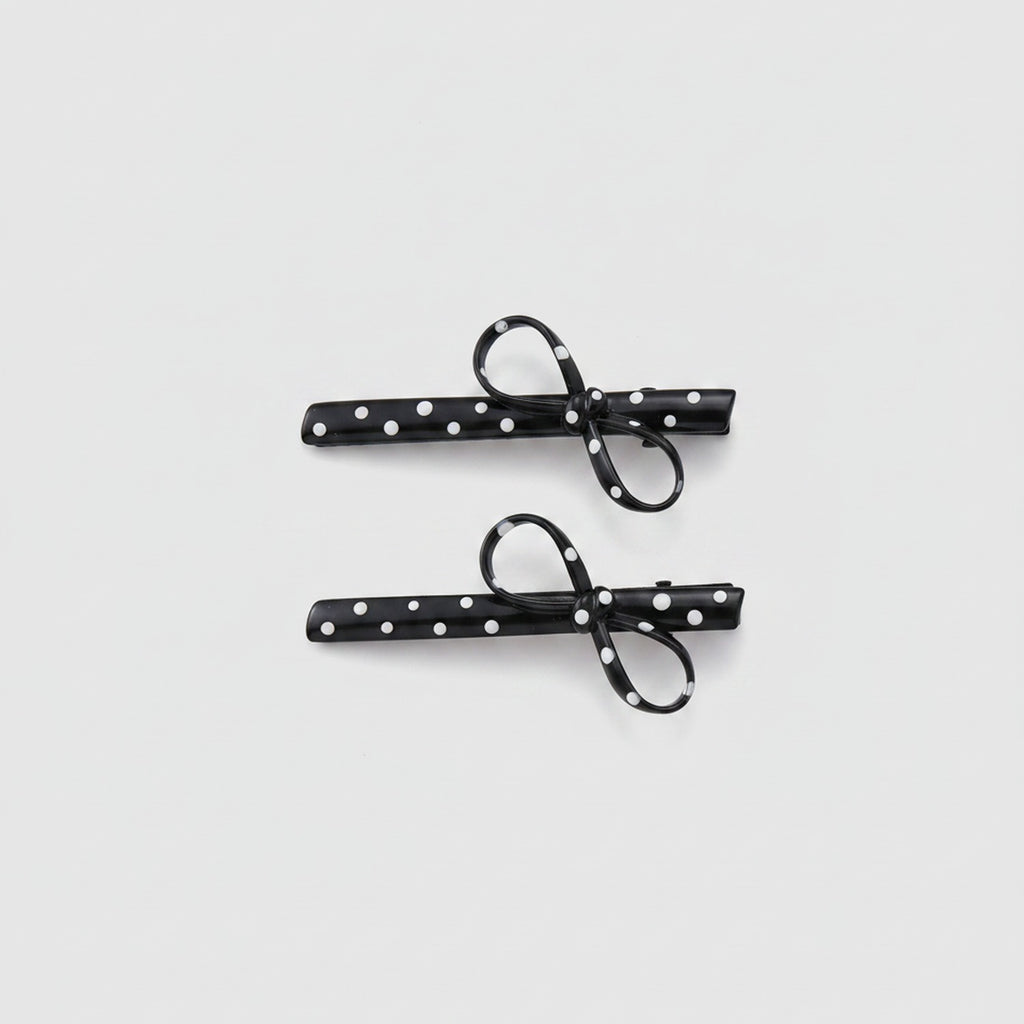 Black Polka Dot Bow Hair Clips Pair