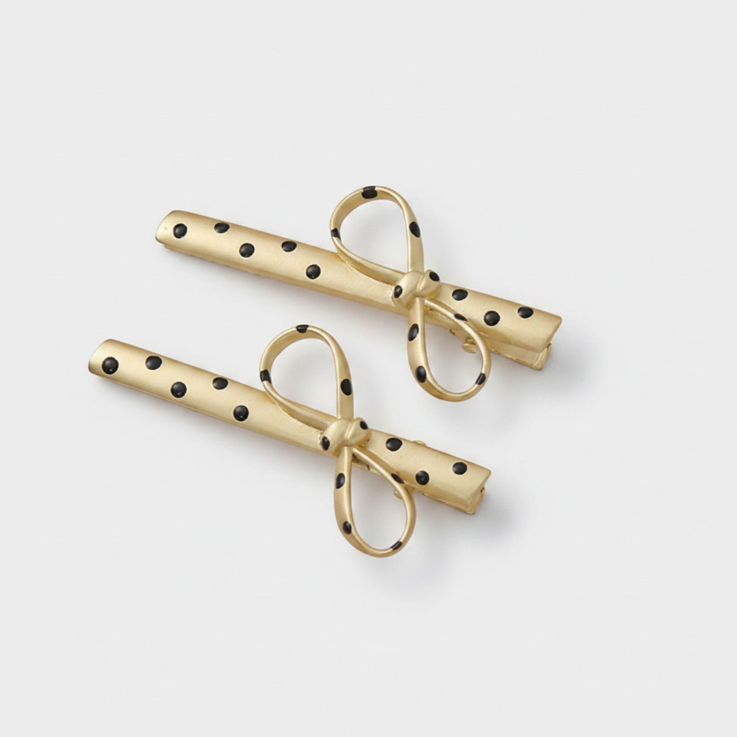 Gold Polka Dot Hair Clips With Bow