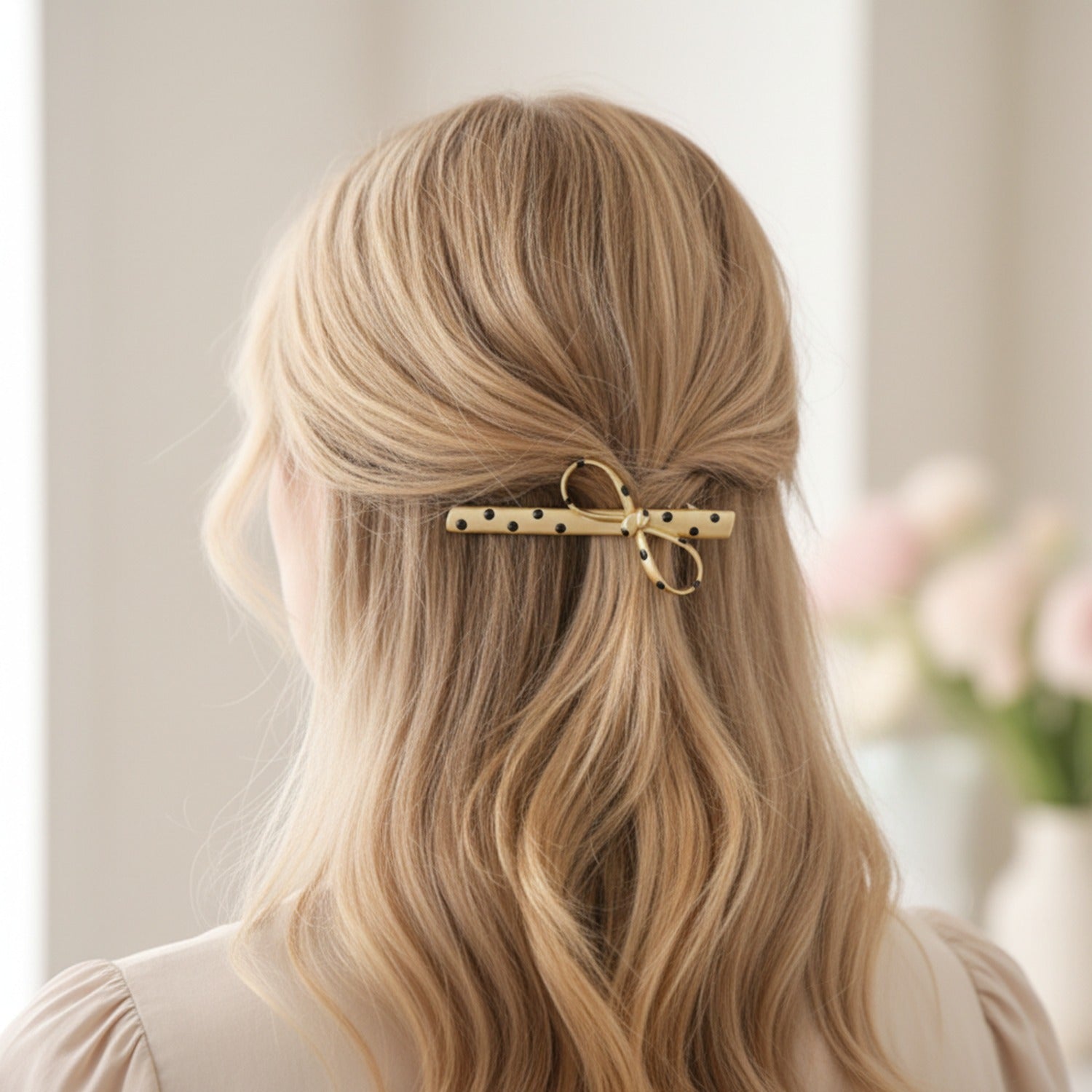 Gold Polka Dot Hair Clips With Bow