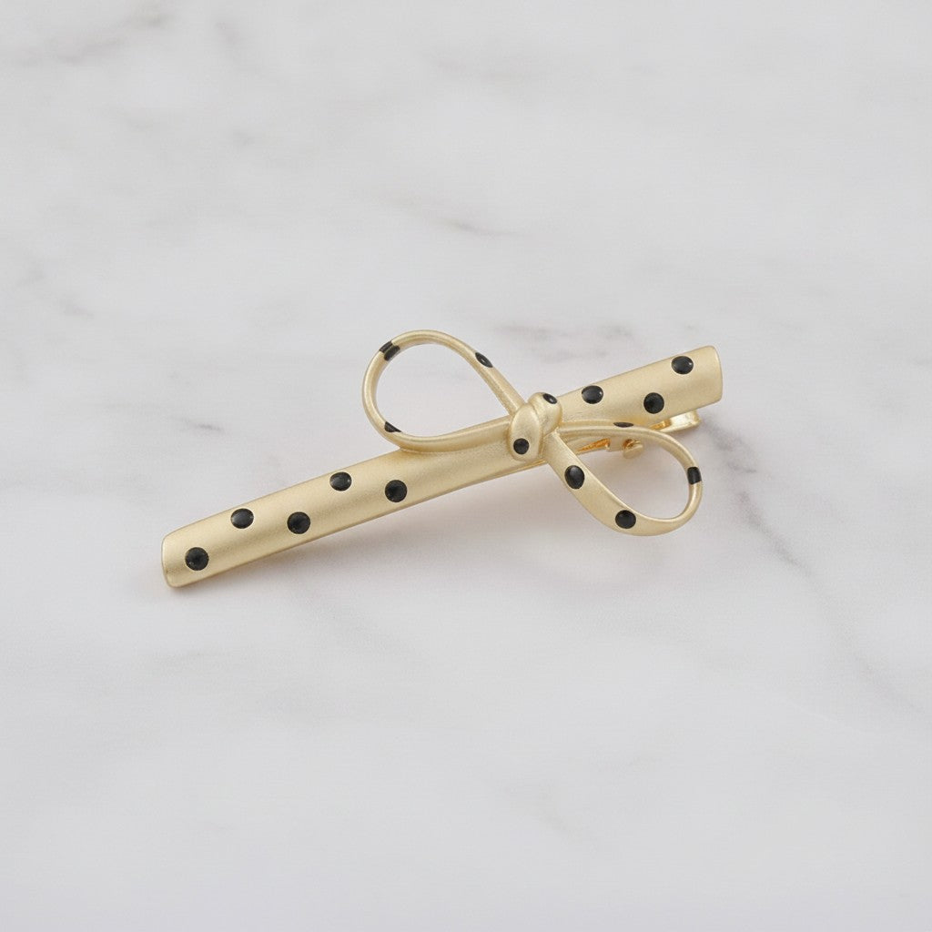 Gold Polka Dot Hair Clips With Bow
