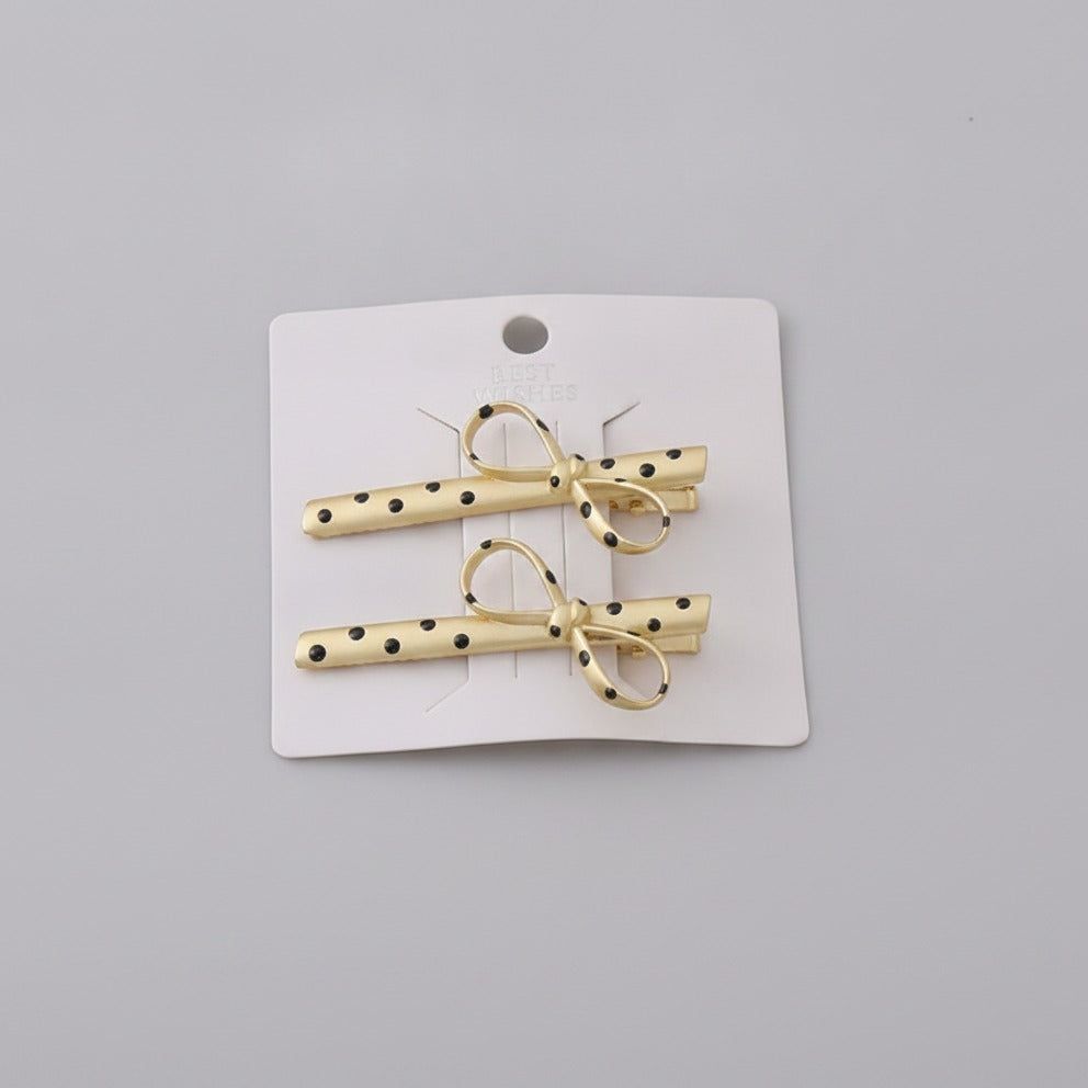 Gold Polka Dot Hair Clips With Bow – hair accessories (view 1)