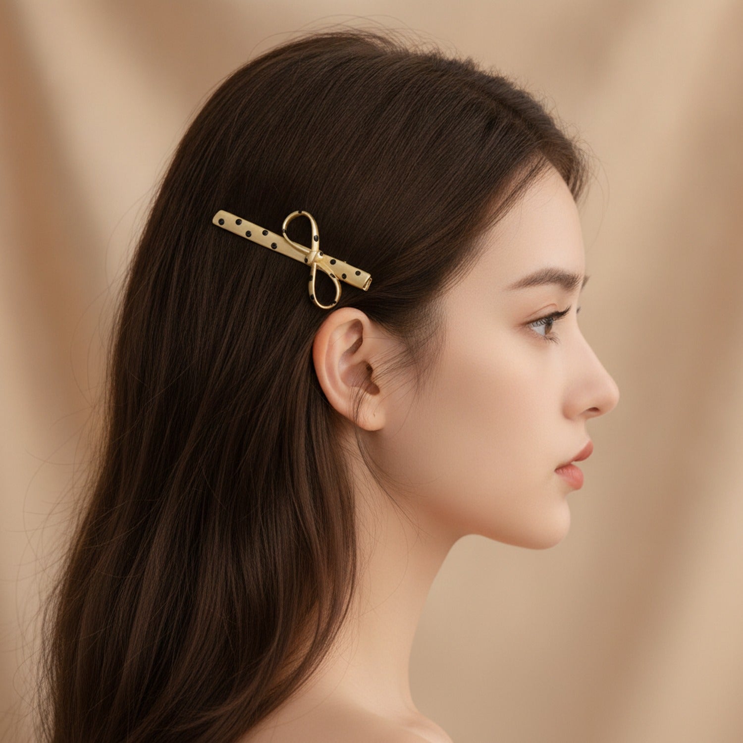Gold Polka Dot Hair Clips With Bow
