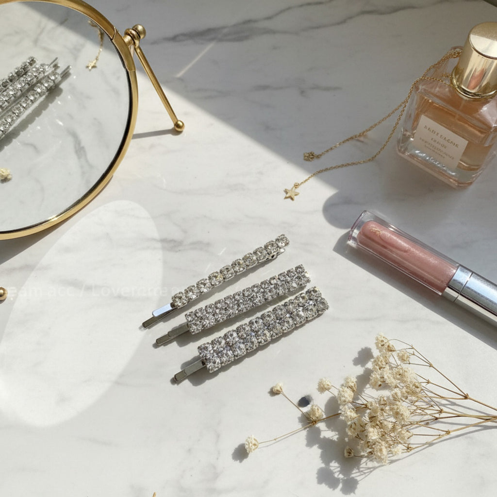 Sparkly Hair Clip Set - Silver Round Crystal – hair accessories (view 2)
