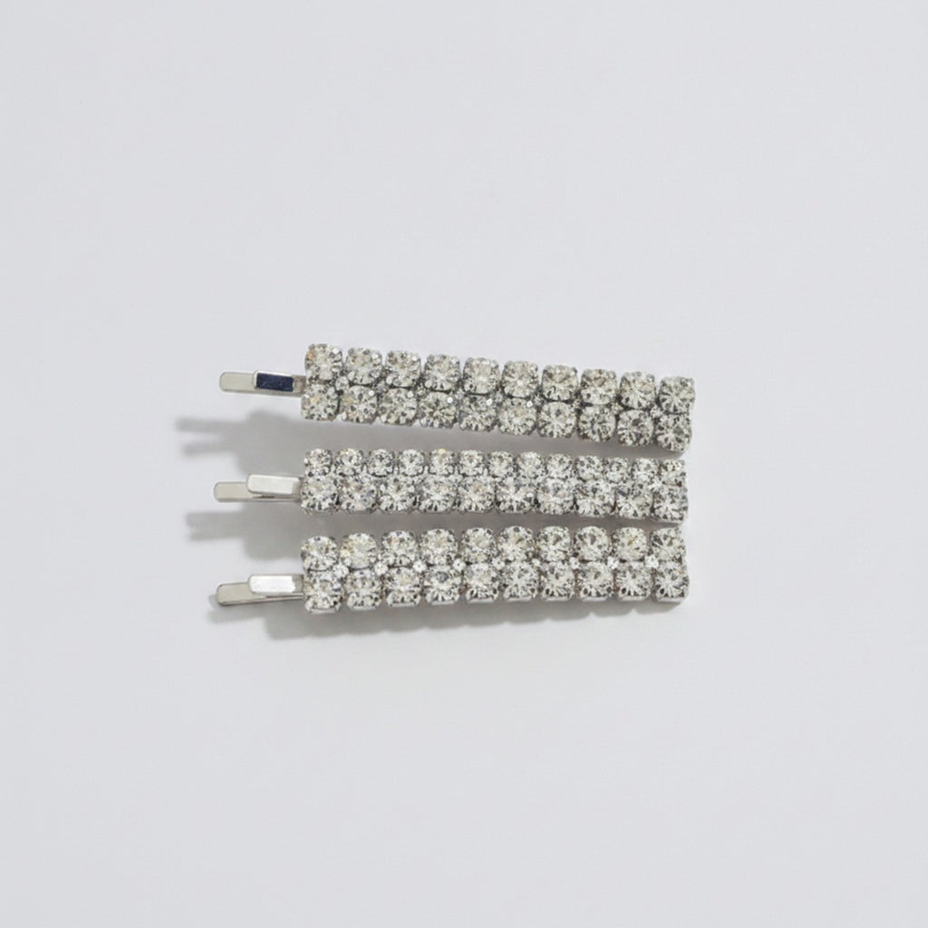 Sparkly Hair Clip Set - Silver Round Crystal