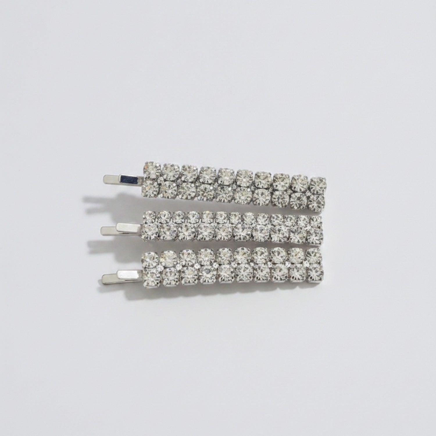 Sparkly Hair Clip Set - Silver Round Crystal