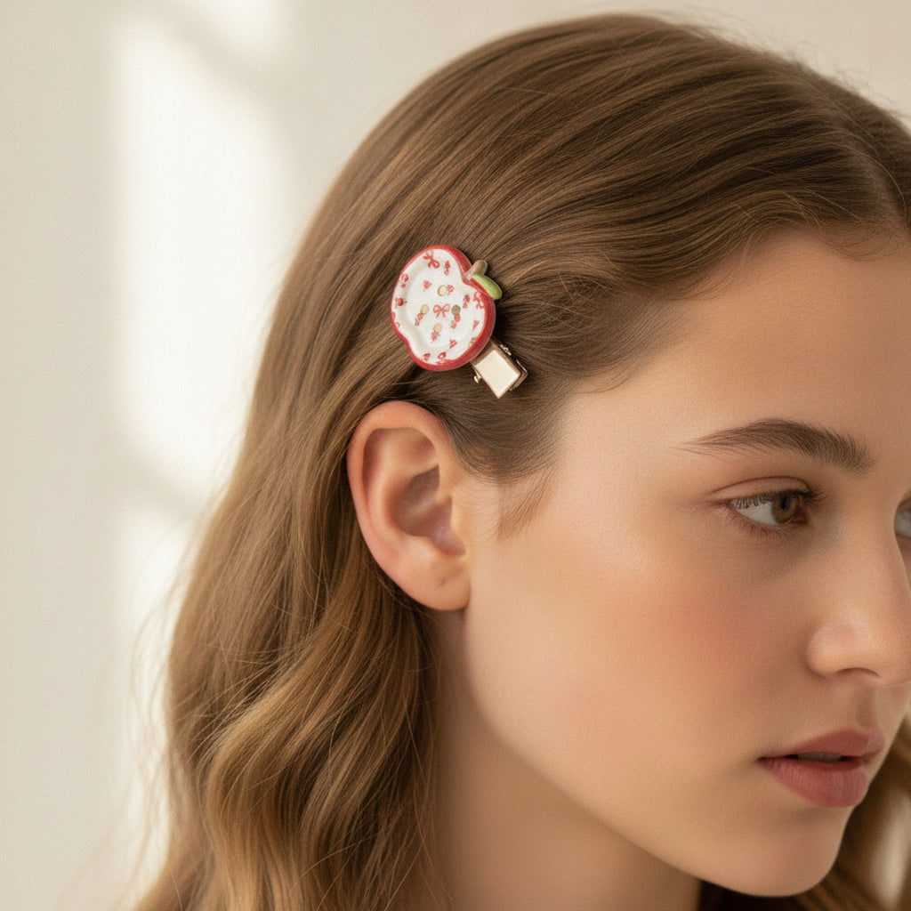 Apple & Floral Hair Clip Duo – hair accessories (view 2)