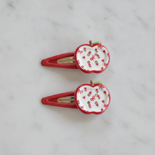 Apple & Floral Hair Clip Duo