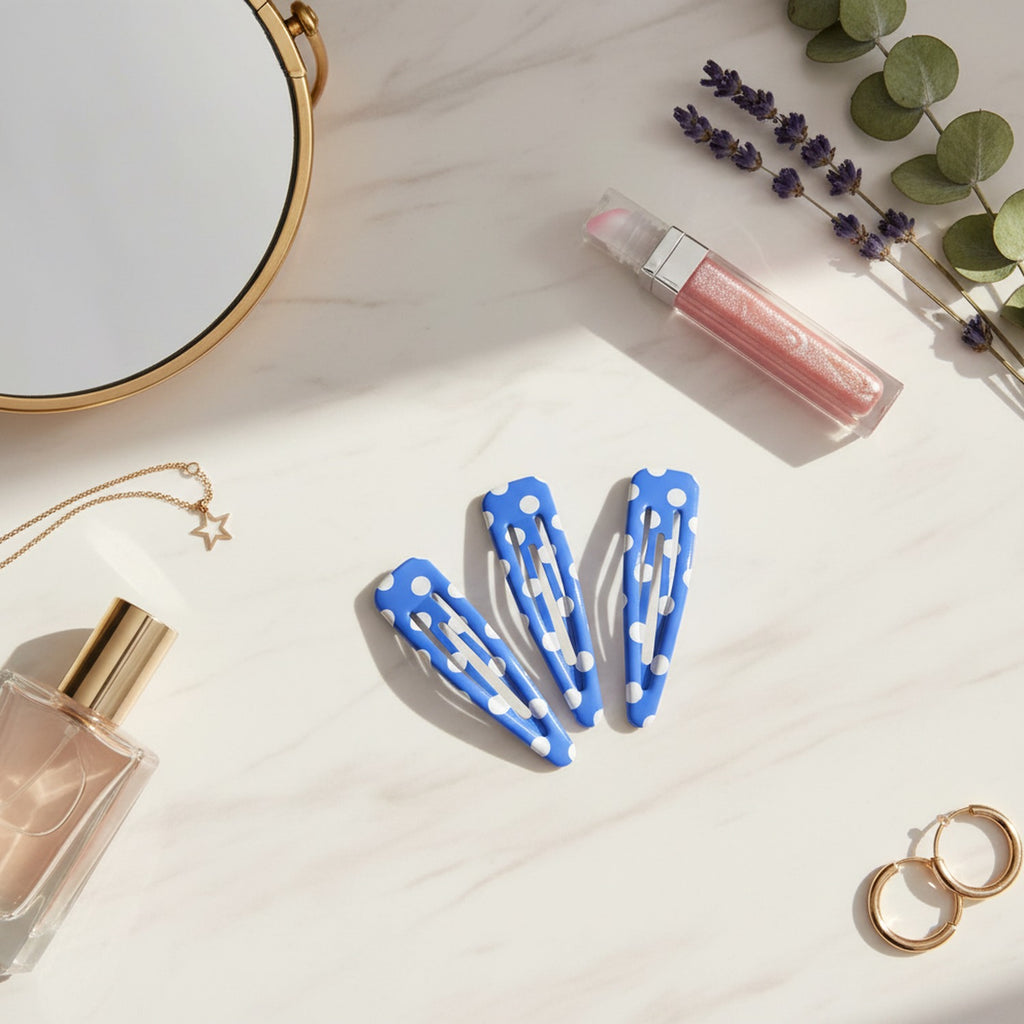 Teardrop Hair Clips Set - Blue Polka Dot – hair accessories (view 2)
