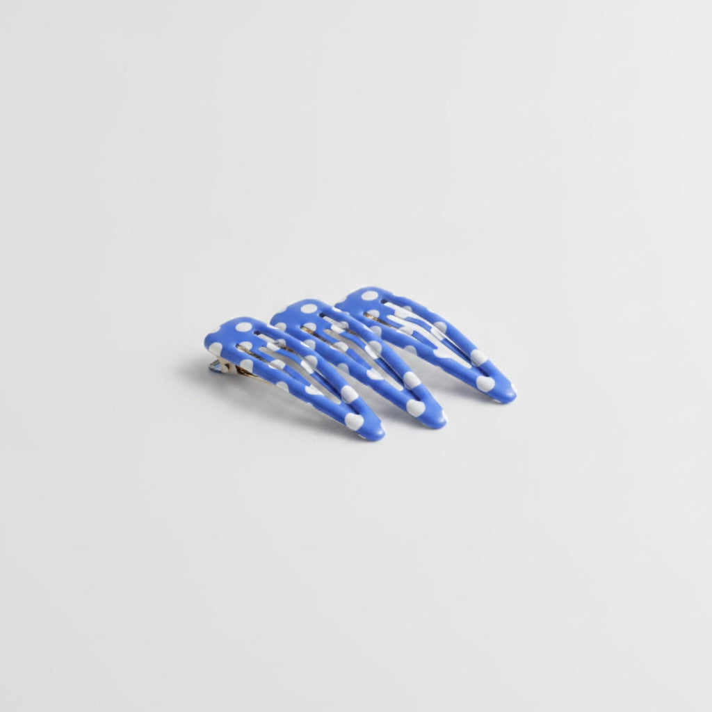 Teardrop Hair Clips Set - Blue Polka Dot