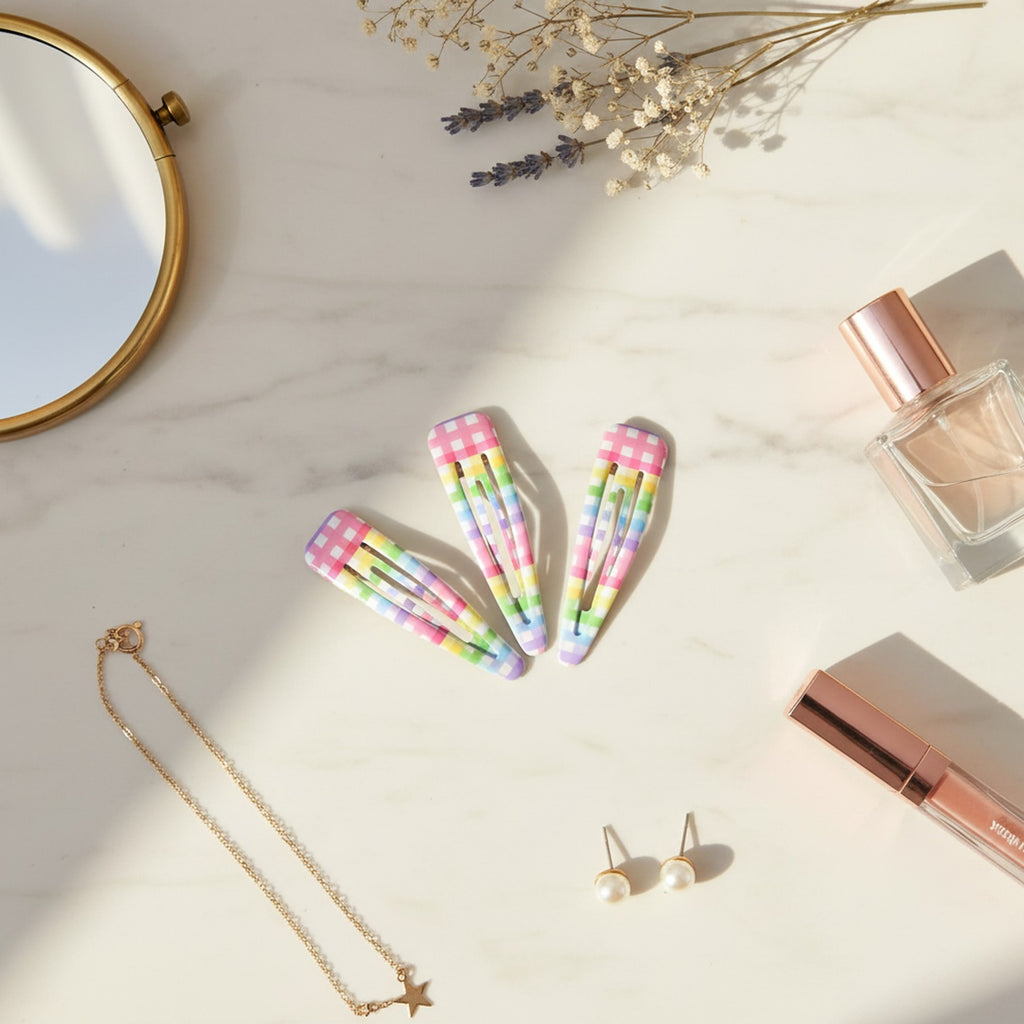 Teardrop Hair Clips Set - Rainbow Check – hair accessories (view 2)