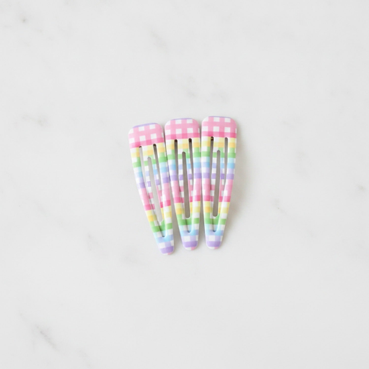 Teardrop Hair Clips Set - Rainbow Check