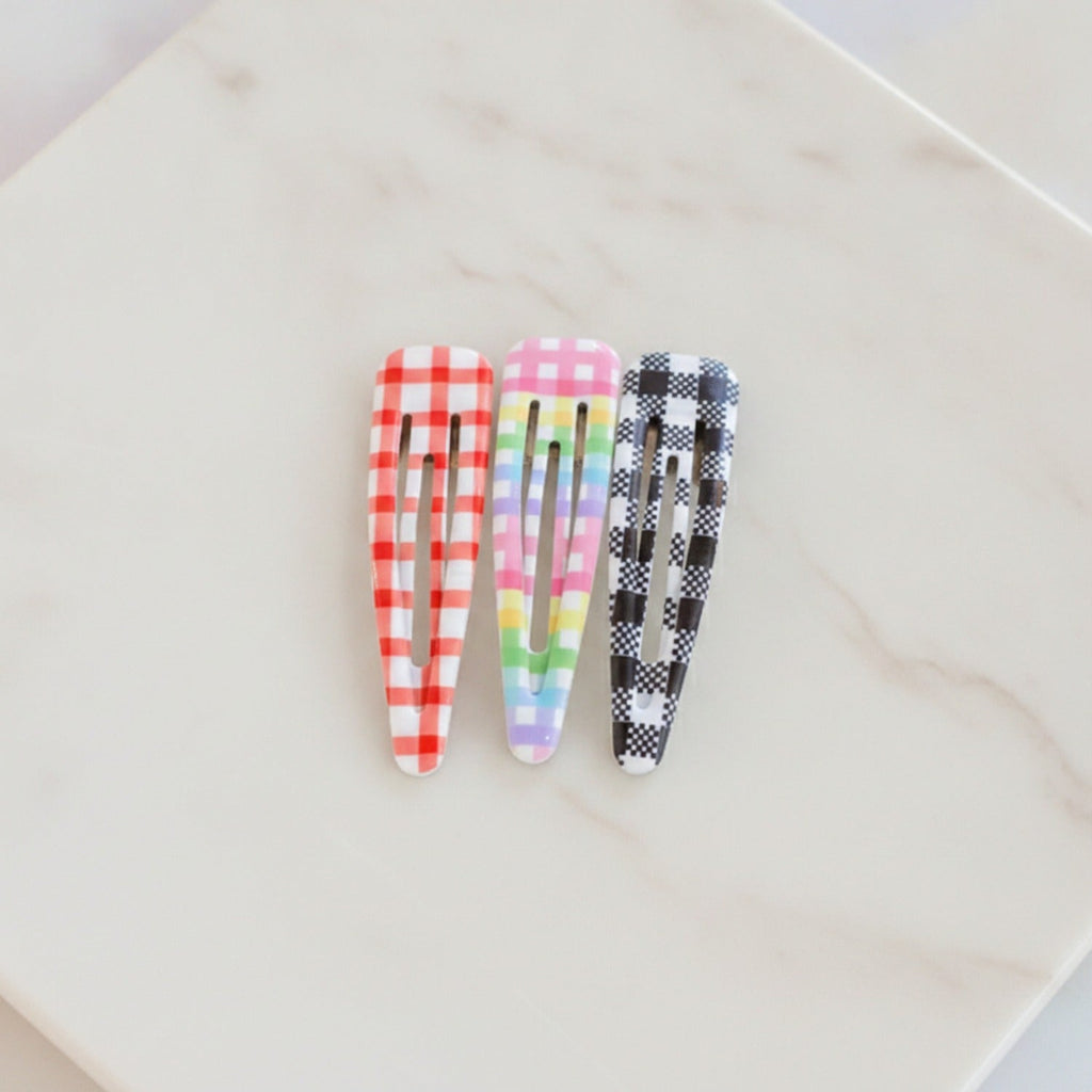 Teardrop Hair Clips Set - Red Rainbow Black Mix