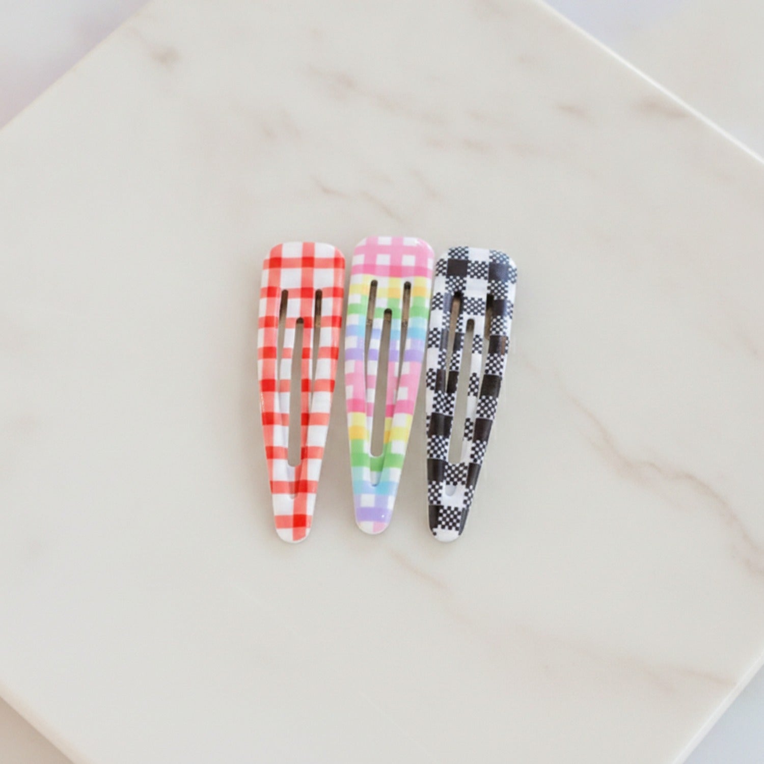 Teardrop Hair Clips Set - Red Rainbow Black Mix