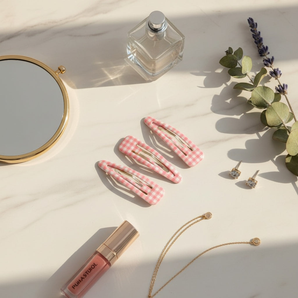 Teardrop Hair Clips Set - Light Pink Check – hair accessories (view 2)