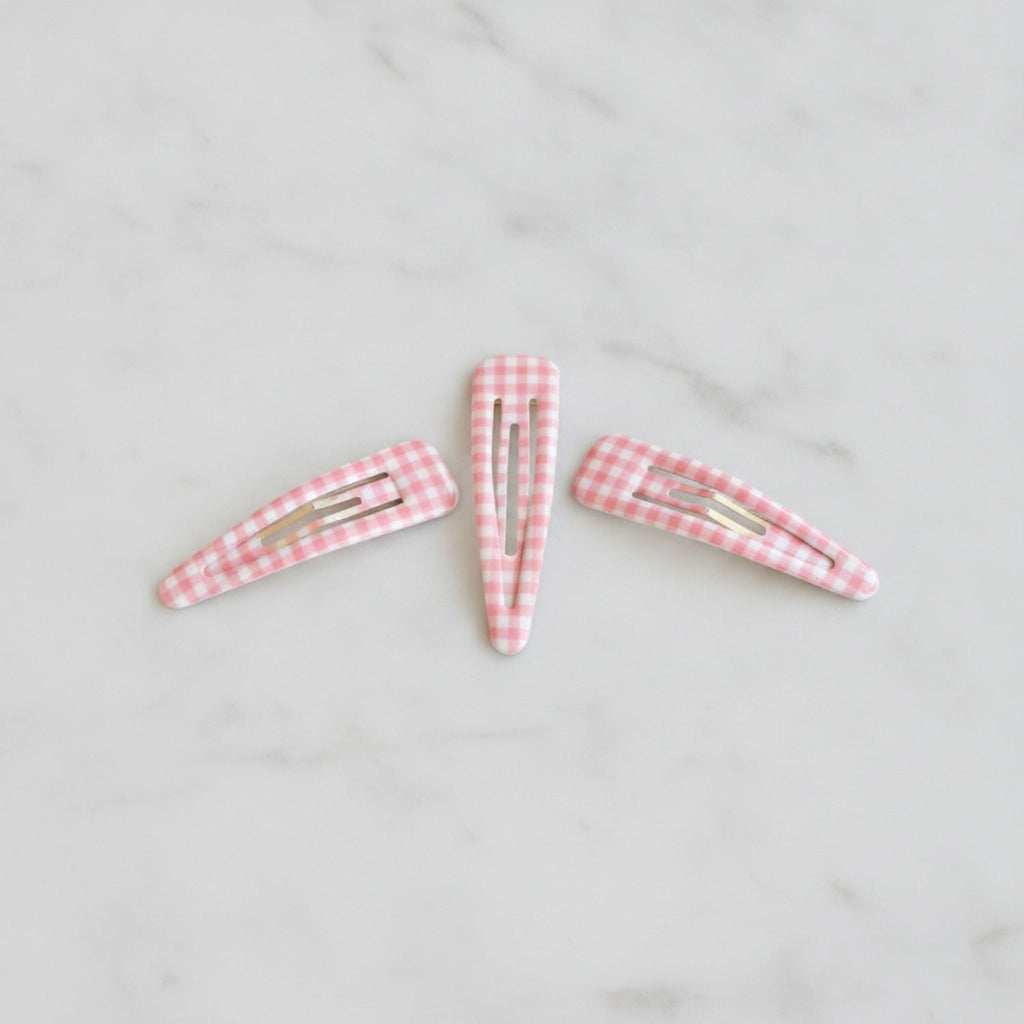 Teardrop Hair Clips Set - Light Pink Check