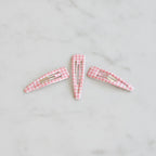 Teardrop Hair Clips Set - Light Pink Check