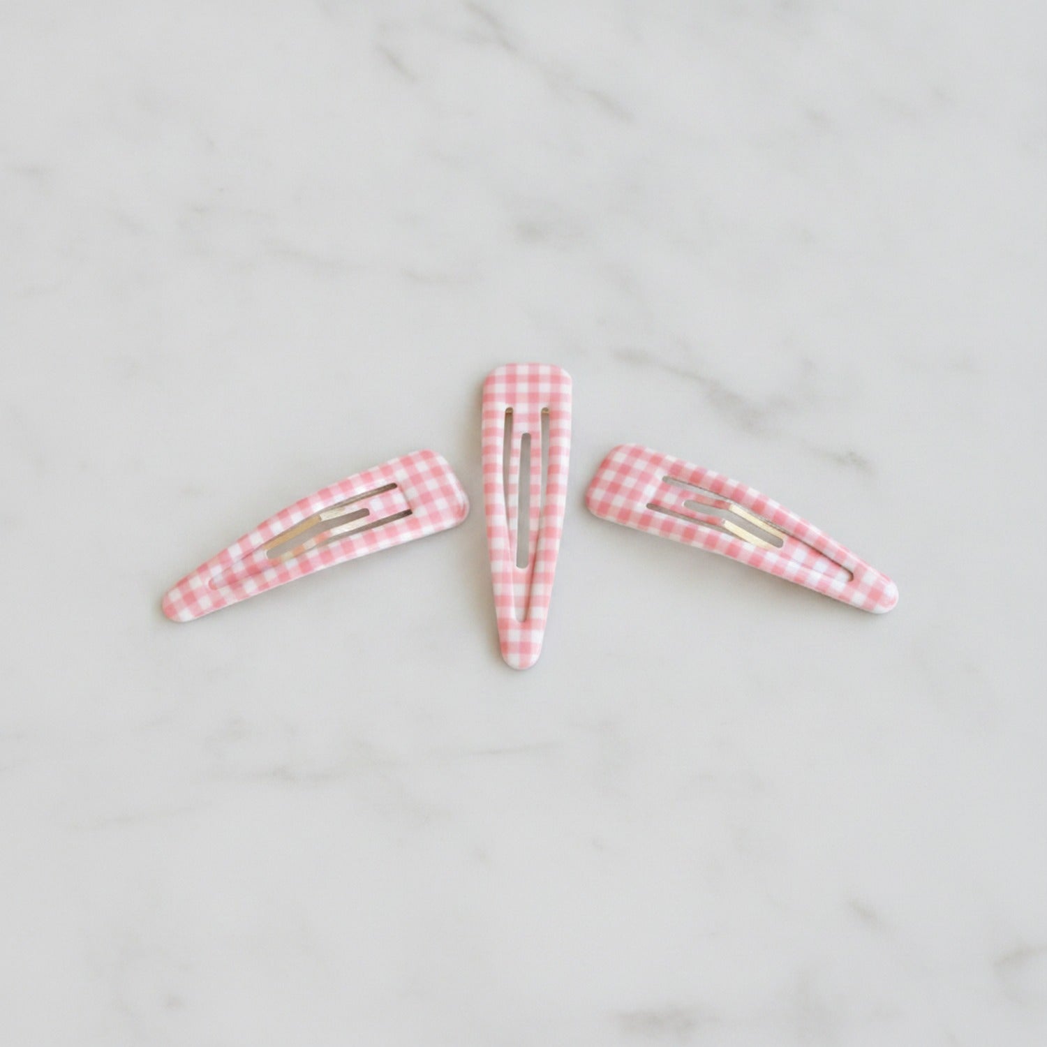 Teardrop Hair Clips Set - Light Pink Check