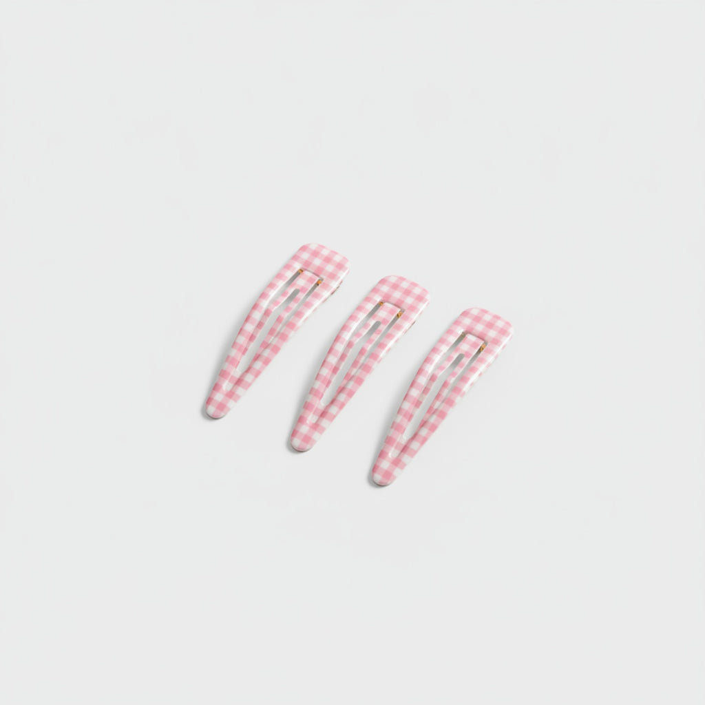 Teardrop Hair Clips Set - Light Pink Check