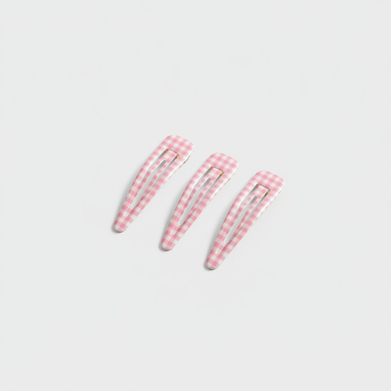 Teardrop Hair Clips Set - Light Pink Check