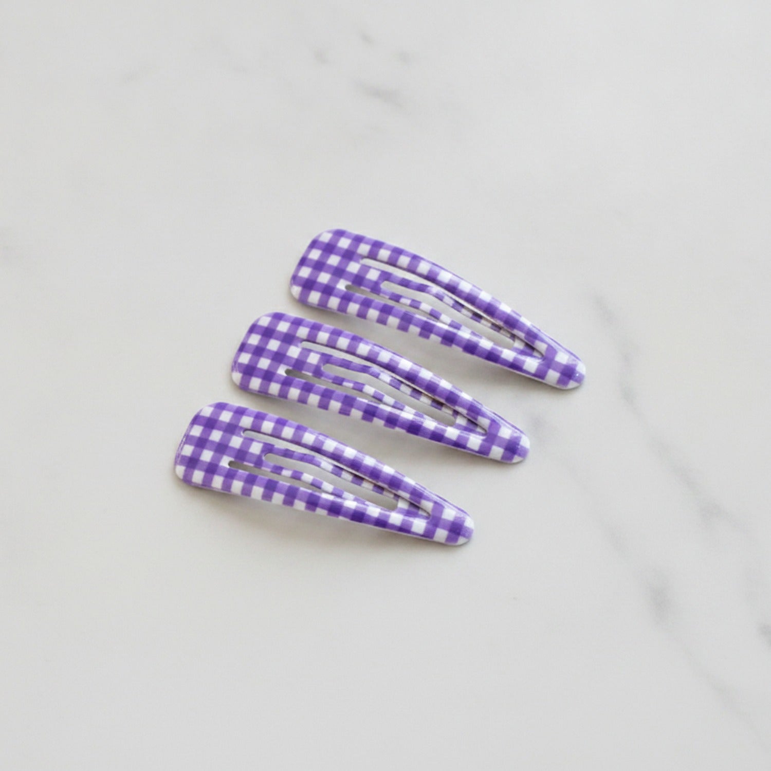Teardrop Hair Clips Set - Purple Check