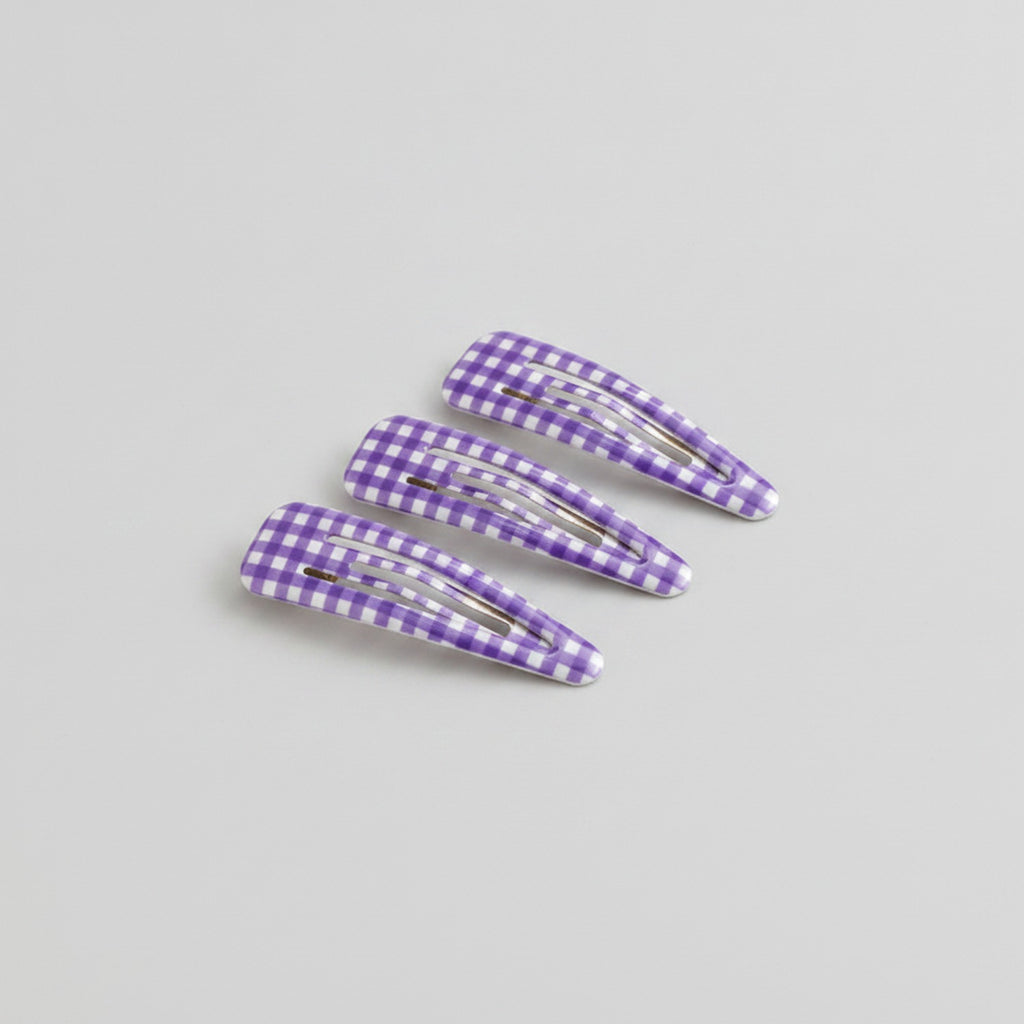 Teardrop Hair Clips Set - Purple Check