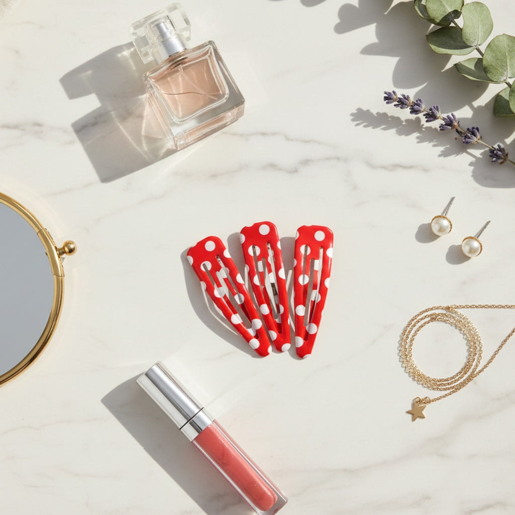 Teardrop Hair Clips Set - Red Polka Dot – hair accessories (view 2)
