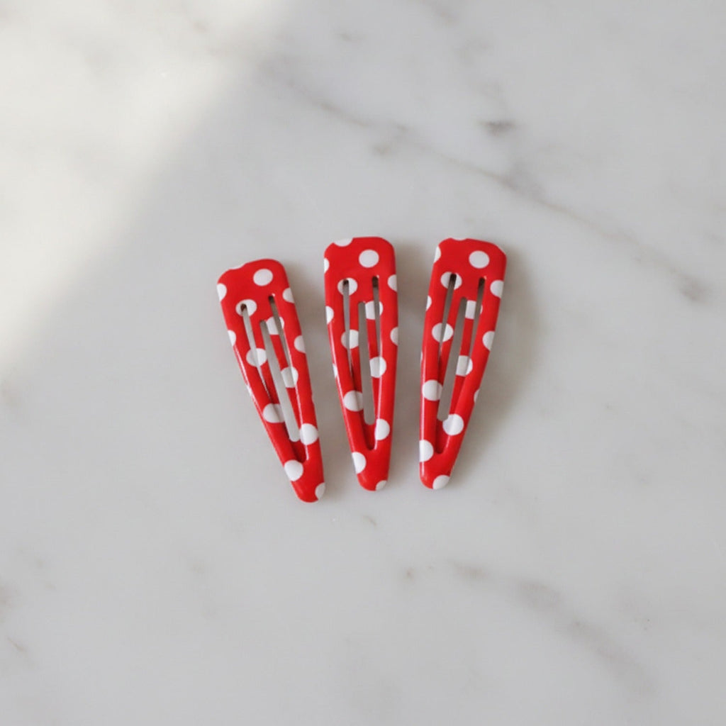 Teardrop Hair Clips Set - Red Polka Dot