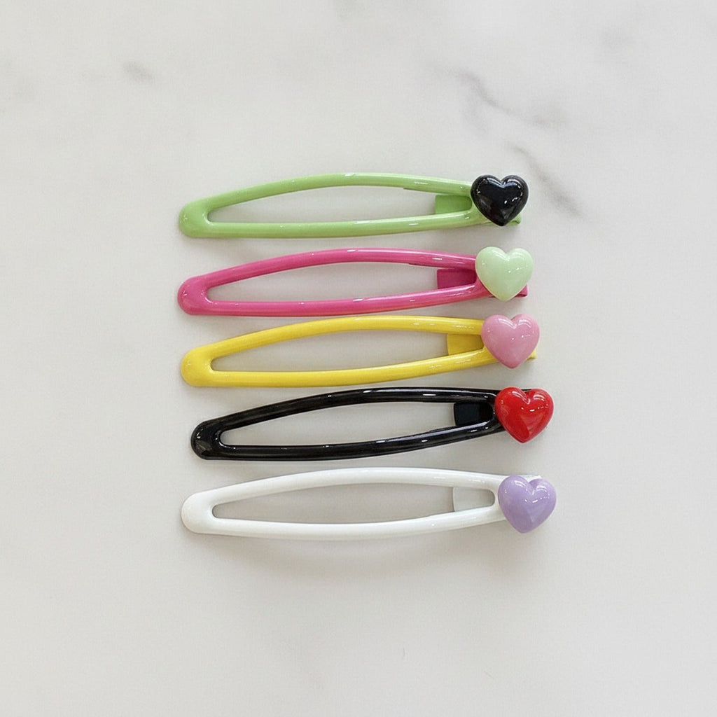 Gemstone Hair Clip Set - Green & Heart Details