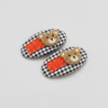 Teddy Bear Hair Clip Duo - Black Gingham