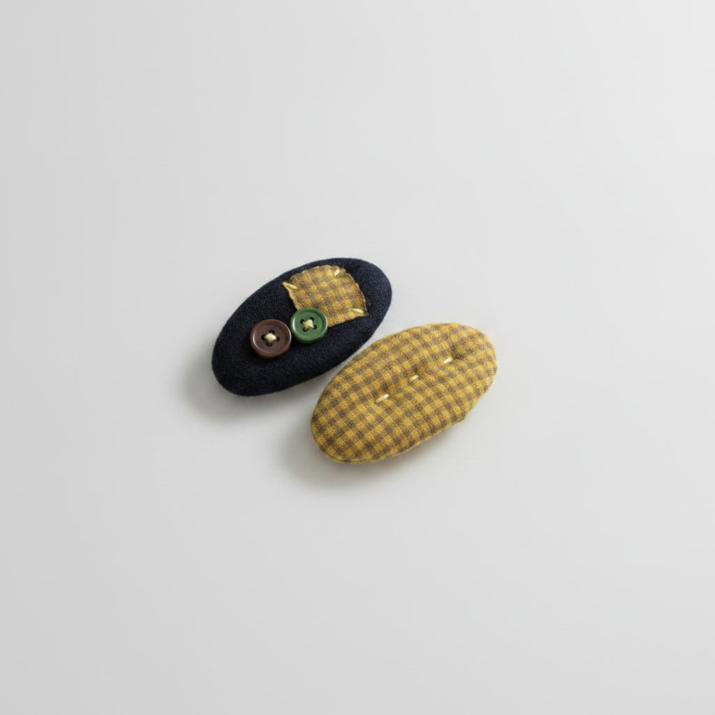 Teddy Bear Hair Clip Duo - Yellow Gingham