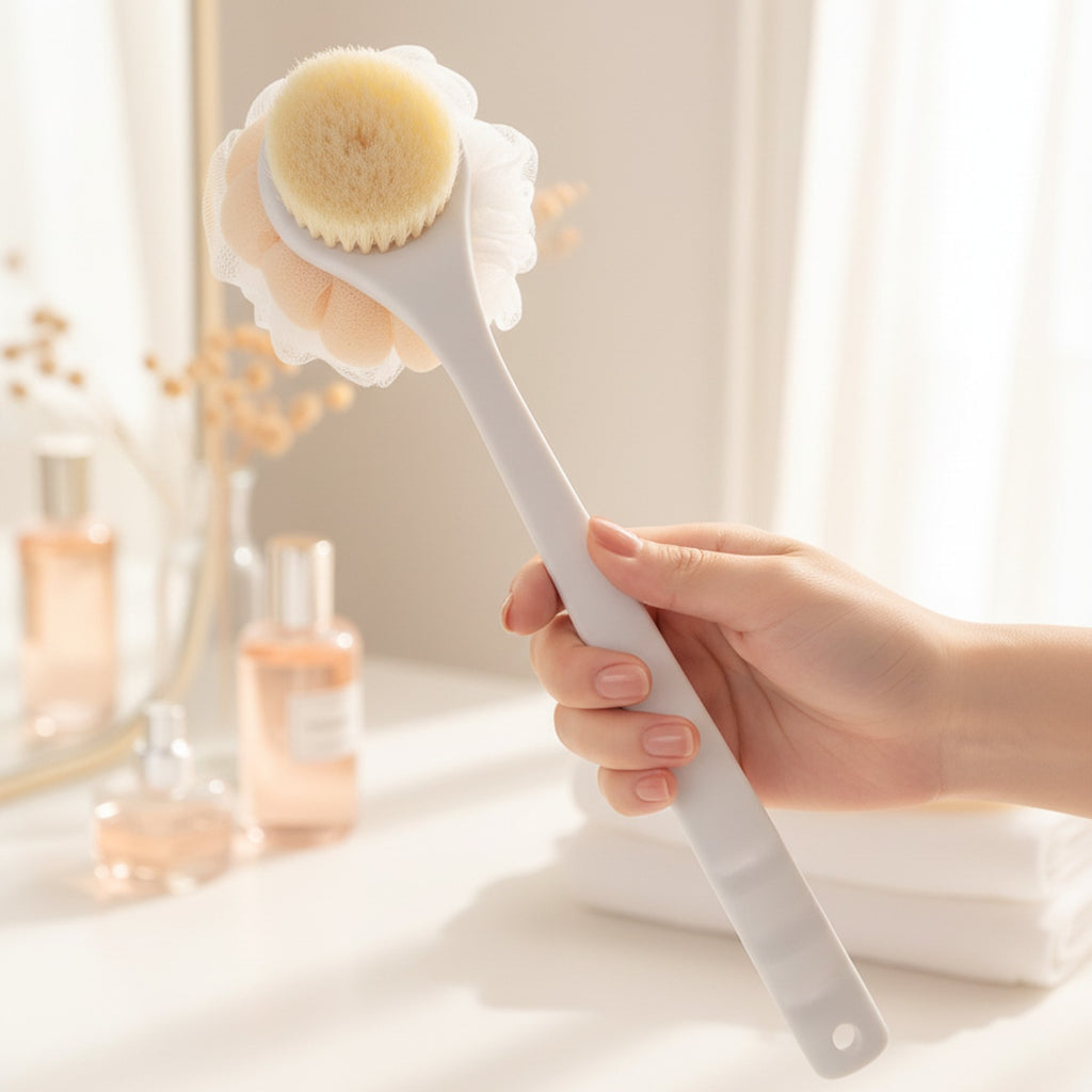 Long Handle Bath Brush With Loofah Sponge
