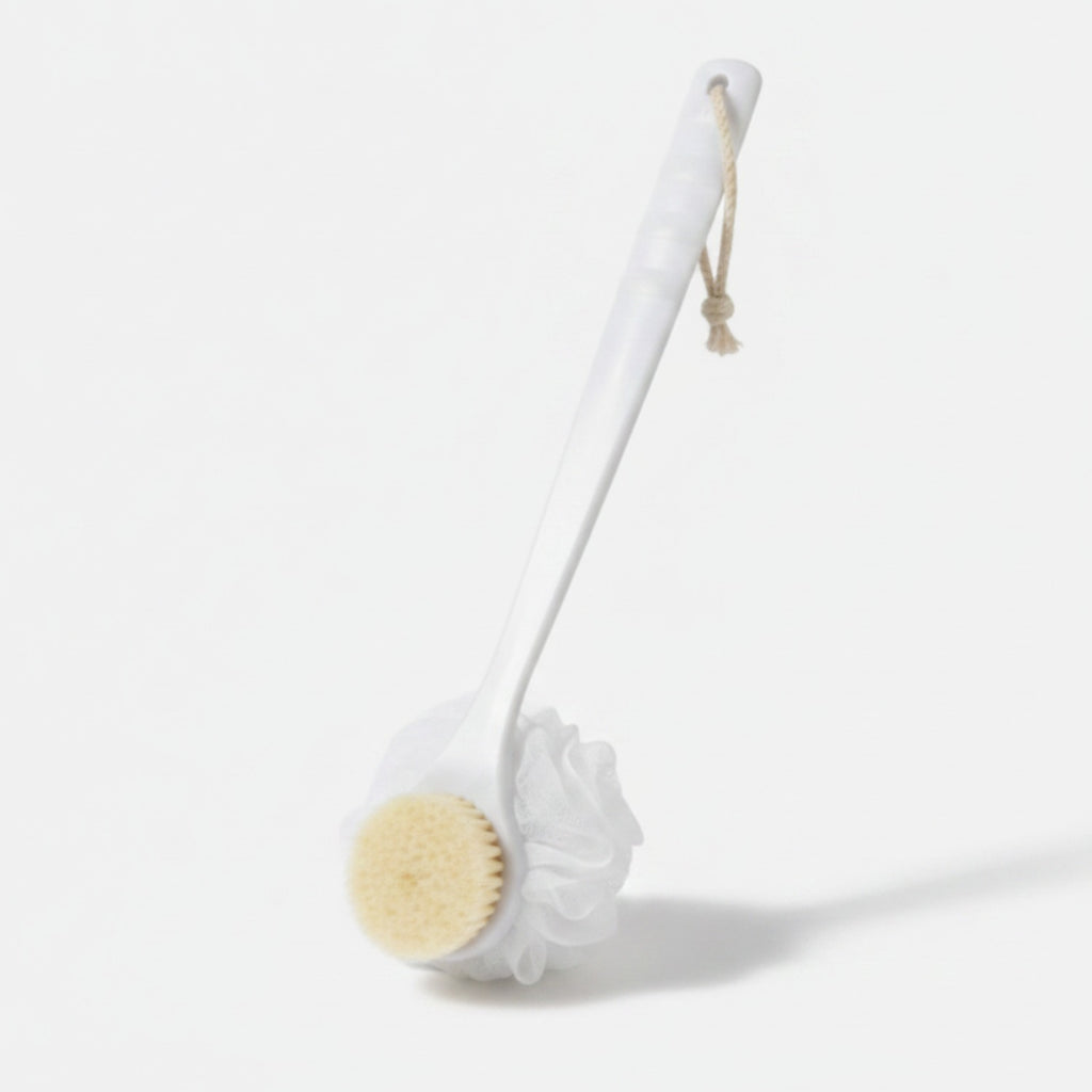 Long Handle Bath Brush With Loofah Sponge – Korean beauty tool (view 1)